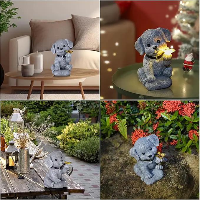 Solar Dog Statue Garden Decor with Butterfly Light – Waterproof Outdoor Yard Art for Patio, Lawn, Balcony for Mother’s Day, Father’s Day, Housewarming, Mom, Dad, Grandma, Men, Women by GreenHaven Gardens