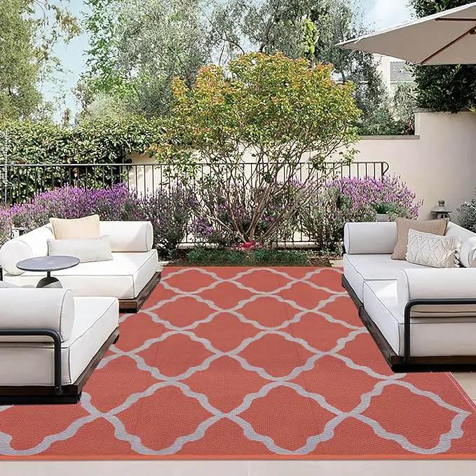 OutdoorLines Outdoor Plastic Area Rug for Patio 5x8 ft - Reversible Outside Carpet, Stain & UV Resistant RV Mats, Straw Rug for Camping, Deck Garden, Porch and Balcony, Moroccan/Orange & Light Grey by GreenHaven Gardens