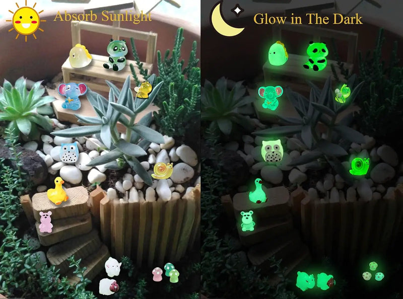 Mini Resin Animals Variety Pack 200 Pcs Luminous Tiny Animals Bulk Glow in The Dark Fairy Garden Miniatures with Tiny Ducks to Hide Around The Home by GreenHaven Gardens