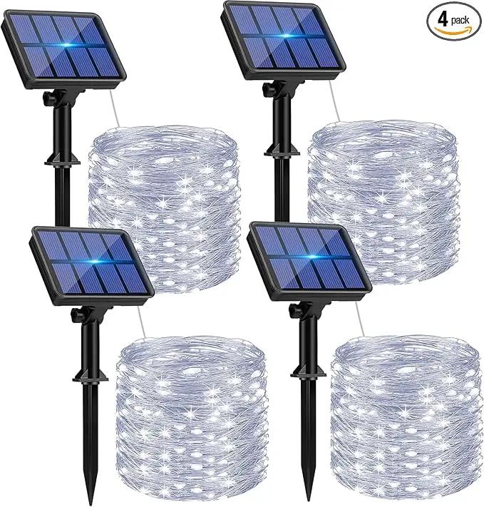 4 Pack Solar String Lights Outdoor - 320LED 132FT Solar Fairy Lights Outside Waterproof with 8 Modes, Copper Wire Twinkle Solar Outdoor Lights for Garden Yard Tree Christmas Wedding Decor, Cool White by GreenHaven Gardens