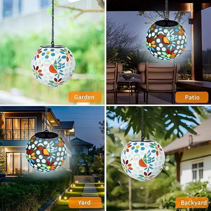 VCUTEKA Solar Chandelier Outdoor, Hanging Mosaic SolarLights with Hook Up, Solar Garden Lantern Decor for Yard, Deck and Patio, White by GreenHaven Gardens