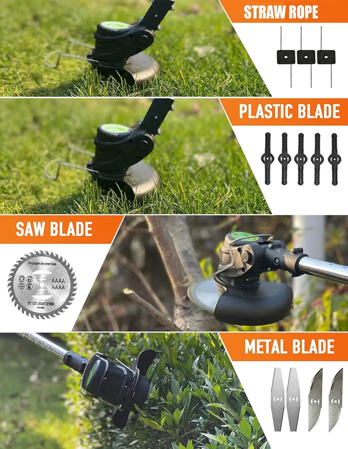 Replacement Blades,Electric Battery Powered Weed Wacker Attachments,Brush Cutter Trimmer Head，3 Kinds of Adjustable Blades,Garden Trimmer Accessories by GreenHaven Gardens