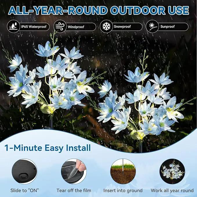 Neporal Solar Flowers Outdoor Waterproof IP65, 5-Head Snow Lotus with 20+ Flowers, Warm LED Light & 2 Lighting Modes, Decorative Solar Lights Outdoor Garden, Yard, Pathway, Flower Bed (2-Pack, Blue) by GreenHaven Gardens