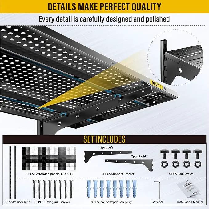 2 Tier 1.3x3ft Garage Shelving Wall Mounted, 400 lbs Load Capacity,15.6x36inch per Shelf Height Cassette Adjustable Floating Shelves(Black) by GreenHaven Gardens