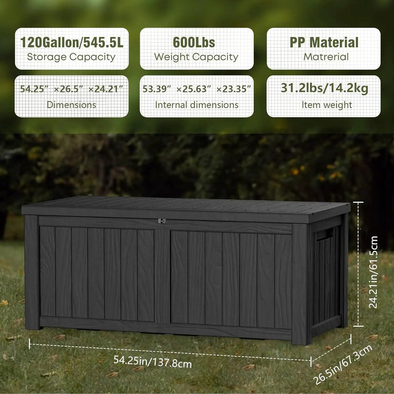 150 Gallon Waterproof Large Resin Deck Box Indoor/Outdoor Lockable Storage Container and Seating for Garden, Pool, and Patio (150 Gallon, Black) by GreenHaven Gardens
