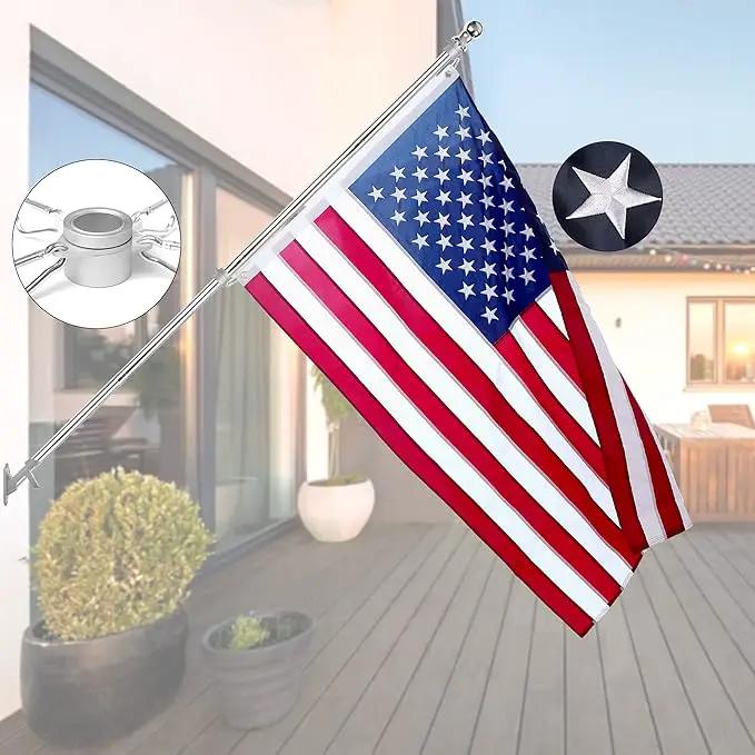 Quarut House Flag Pole Kit,Including 6Ft Stainless Steel Flag Pole,Heavy Duty Nylon 3x5 Ft American Flag,Aluminum Alloy Rings and Bracket.Wall Mounted Flagpole Set for Residential Commercial（Silvery） by GreenHaven Gardens