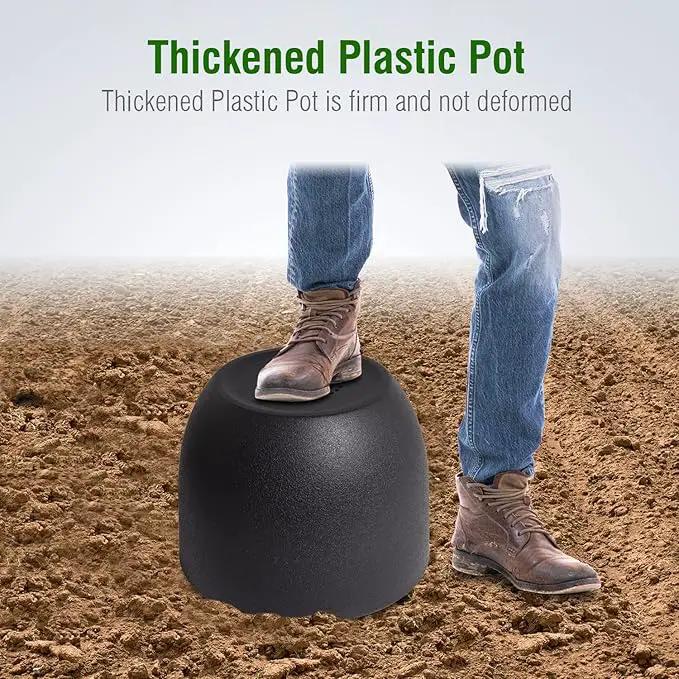12/10/9 Large Modern Plant Pots, Plastic Planters with Drainage Holes and Saucers for Indoor Outdoor Plants Flowers, Black by GreenHaven Gardens