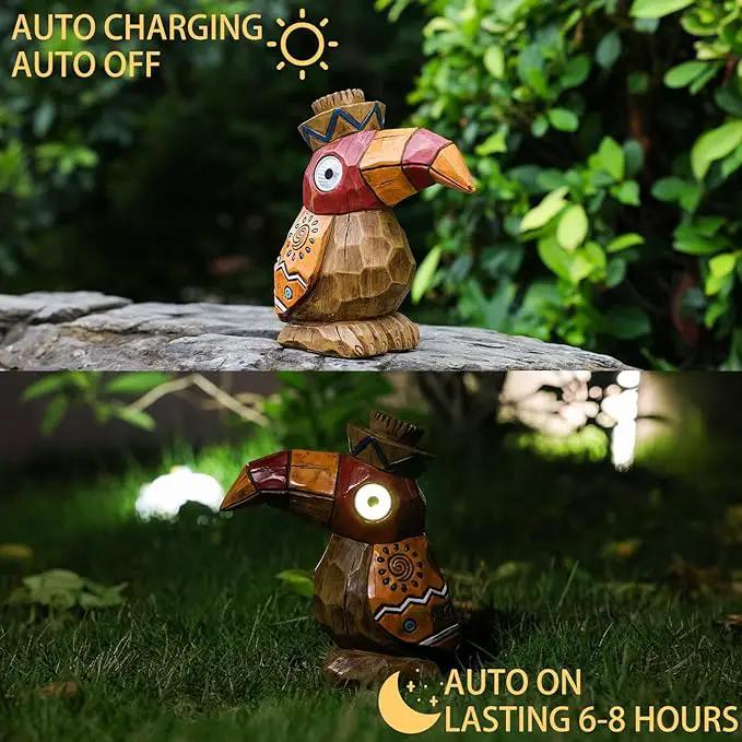 Solar Tiki Statue-WoodWoodpecker Bird-Garden Hawaiian - Solar Outdoor Light Garden Sculptures & Statues Totem Pole Bar Outdoor Patio Pool Yard Summer Decorations by GreenHaven Gardens