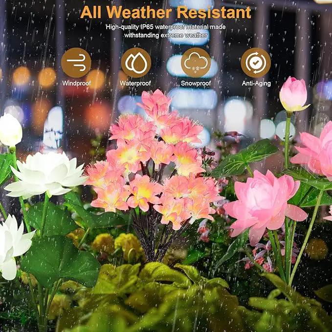 4pack Solar Flower Lights Outdoor Waterproof IP65,Solar Lotus &Peachblossom Garden Decorative Lights Led Flowers Decor Auto On/Off Bright Up to 12Hrs by GreenHaven Gardens
