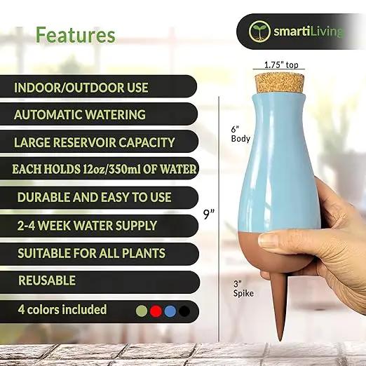 Drip Irrigation Stakes - Extra Large Improved Drip Easy-Refill 4 Week Waterer System with Large Reservoir Bulbs - Automatic Self-Watering Device for Indoor & Outdoor Plants by GreenHaven Gardens
