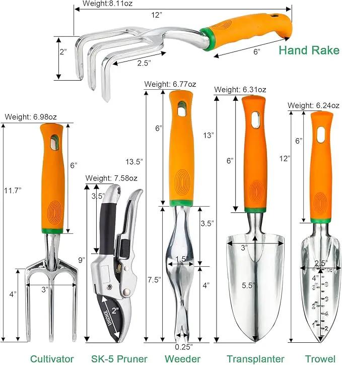 UKOKE Garden Tool Set, 12 Piece Aluminum Hand Tool Kit, Garden Canvas Apron with Storage Pocket, Outdoor Tool, Heavy Duty Gardening Work Set with Ergonomic Handle, Gardening Tools for women men by GreenHaven Gardens