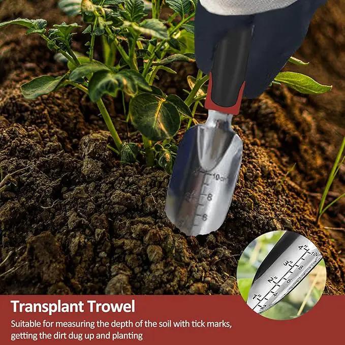 Garden Tool Set, 3 Piece Gardening Tools Includes Garden Trowel, Transplant Trowel and Hand Rake with Non-Slip Ergonomic Handle, Heavy Duty Garden Kit for Planting, Garden Gifts Red by GreenHaven Gardens