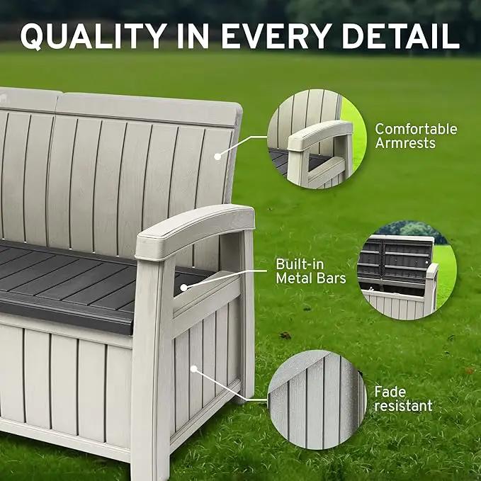 EconoHome 3 Seat Outdoor Storage Bench - 90 Gallon Capacity - Weatherproof Resin Bench for Patio, Porch, Garden, Yard, Pool Area - Furniture for Pool Accessories, Gardening Tools, Toys by GreenHaven Gardens