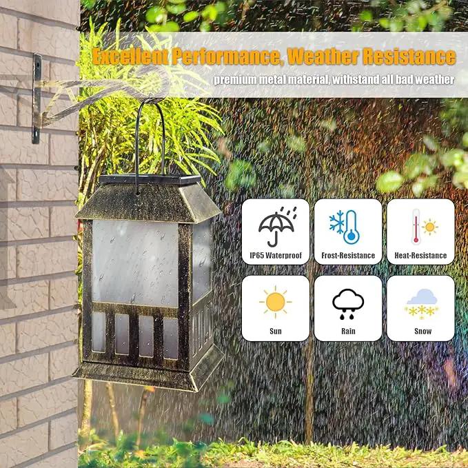 Solar Lanterns Outdoor Waterproof, Pathway Lights with 3D Lighting Effect, Solar & USB C Charging, Metal Garden Decor Hanging Lights for Landscape Yard Patio Lawn Driveway, Warm Light 1 Pack by GreenHaven Gardens