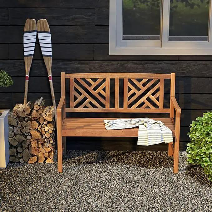Giantex Outdoor Wooden Garden Bench - 2-Person Acacia Wood Loveseat with Armrests, Backrest, 800lbs Capacity, Patio Park Bench for Backyard, Front Porch Bench (Non-Foldable) by GreenHaven Gardens