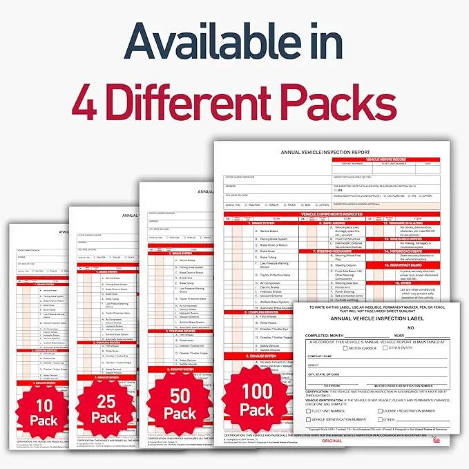 25 Pack 3-Ply Carbonless Annual Vehicle Inspection Report Forms with FMCSA 2-Ply Mylar Laminate Adhesive Vinyl Labels, DOT Inspection Forms and Stickers, Shrink-Wrapped, 8.5" x 11.75" - Made in USA by GreenHaven Gardens