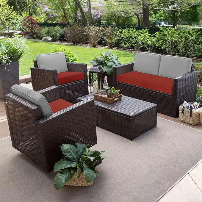 Favoyard Outdoor Chair Cushion 24 x 24 x 4 Inch Rainproof & 3-Year Fade Resistant Patio Furniture Cushions with Removable Cover and Adjustable Ties for Garden Sofa Couch Pads Set of 2, Red by GreenHaven Gardens