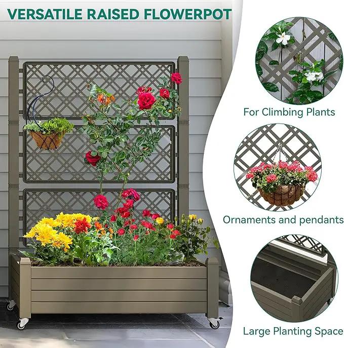 YITAHOME 3.6x1.5x5 FT Planter Box Trellis with Wheels, Large Outdoor Plastic Raised Garden Bed with Drain Plug for Climbing Plants, Light Brown by GreenHaven Gardens