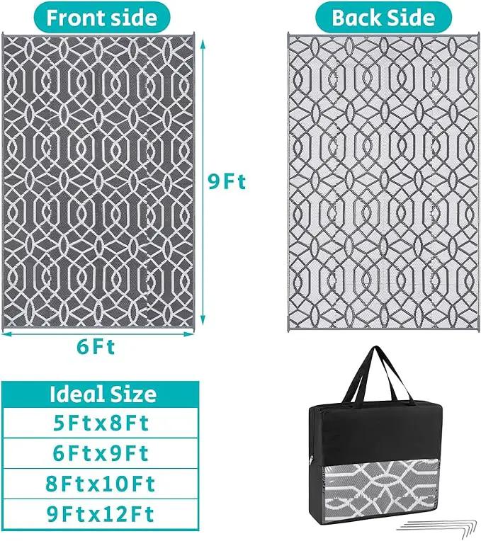 HEBE Outdoor Rug Waterproof 6x9, Reversible Plastic Straw Rug RV Camping Rug, Indoor Outdoor Patio Mat Clearance, Outside Carpet for Porch,Deck,Camper,Balcony,Backyard,Picnic by GreenHaven Gardens