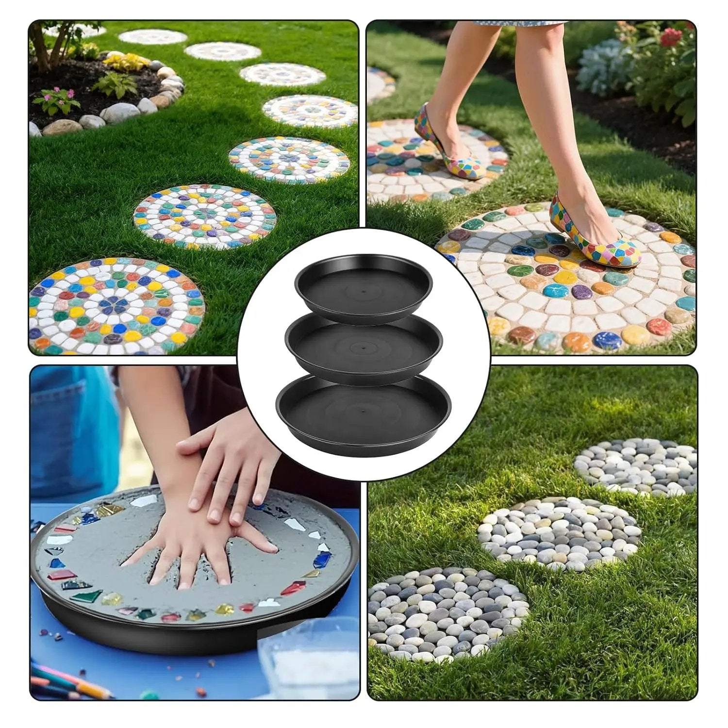 6Pcs Round Stepping Stone Mold, 3 Size Cement Molds for Concrete, 10" 11.4" 12.6" Plastic Concrete Molds for Casting Garden Pavement and Walkway by GreenHaven Gardens