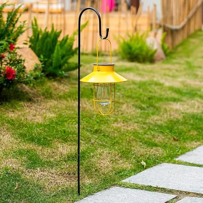 Solar Lights Lantern Lamp with Shepherd Hook, Solar Metal lanterns, outdoor lights decor, Water resistant Edison Bulb Lights for Garden ,outside decor for pathways,patio, lawn, or landscaping (Yellow) by GreenHaven Gardens