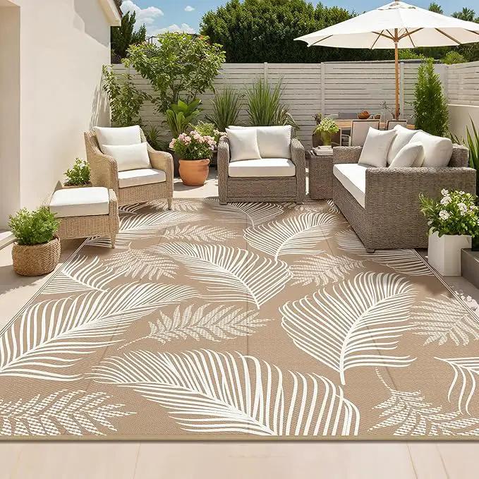 Pauwer Waterproof Outdoor Rug 10x14, Reversible Plastic Straw Patio Camping Rug, Indoor Outdoor RV Mat Carpet for Deck, Camper, Porch, Balcony, Backyard, Picnic, Leaf Brown by GreenHaven Gardens