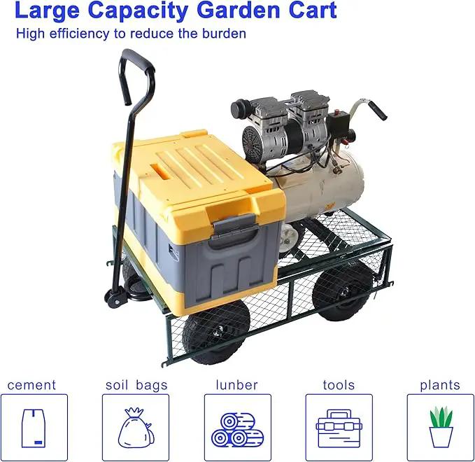 Heavy Duty 400 Lbs Capacity Mesh Steel Garden Cart Folding Utility Wagon with Removable Sides Multi-Purpose by GreenHaven Gardens