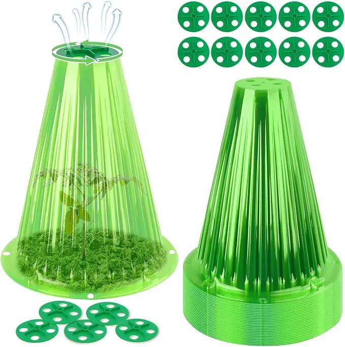 UQM 30 Pack Garden Cloches for Plants, Reusable Bell Plant Protector with Rotary Vent Cover, Garden Protection from Animals Snails Birds Chickens Insect, 9.18" H X 7.56" D (Green) by GreenHaven Gardens