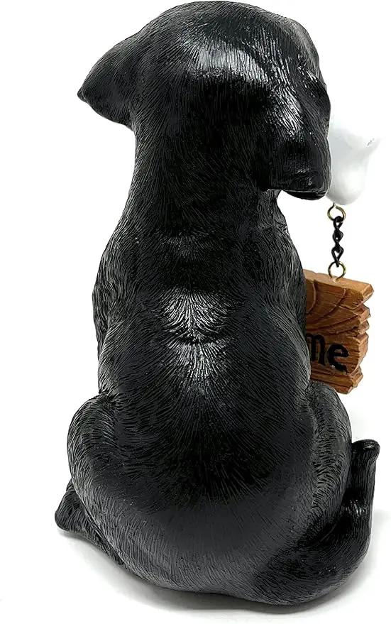 Nature's Mark Black Labrador Retriever Dog Puppy Statue with Welcome Sign Resin Garden Statue Decor 6.7" H by GreenHaven Gardens