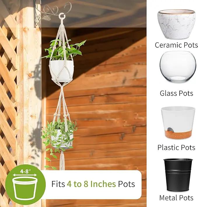 2 Pack Macrame Plant Hanger (49"&72"), Fits 4-8" Pots, 2 Tier+3 Tier Indoor Outdoor Hanging Planter Basket Flower Pot Holder, Boho Home Decor, Ivory (POTS NOT Included) by GreenHaven Gardens