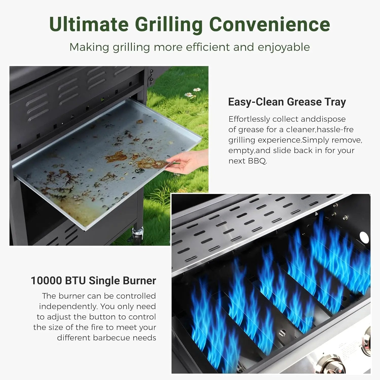 4-Burner Propane Gas BBQ Grill with Wheels, 40,000 BTU Output Stainless Steel Barbecue Grill for Backyard & Outdoor Cooking Easy Assembly, Foldable Side Tables & Spice Rack (Dark Black) by GreenHaven Gardens