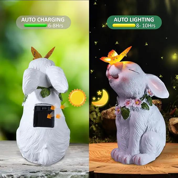 Solar Bunny Easter Garden Outdoor Decor, Large Outside Lawn Rabbit Animal Ornaments for Patio Clearance Balcony Yard, Easter Gift to Mom Women Birthday Mother's Day by GreenHaven Gardens