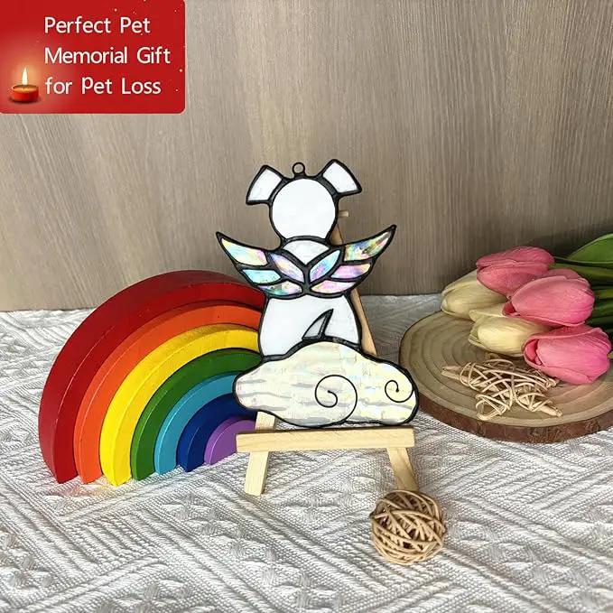 Stained Glass Angel Wings Dog Memorial Gifts for Loss of Dog Sympathy Gift Suncatcher, Rainbow Bridge Pet Passing Away Remembrance in Memory, Dog Bereavement Gifts for Loss of Pet,White by GreenHaven Gardens