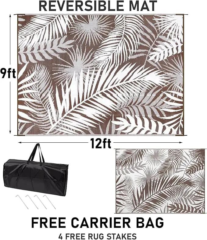 HiiARug Outdoor Rugs 9'x12' for Patios Clearance Brown Reversible Outdoor Rug, Outdoor Plastic Straw Rug RV Camping Rug Large Outdoor Mat for RV, Patio, Backyard, Deck, Picnic, Beach, Trailer, Camping by GreenHaven Gardens