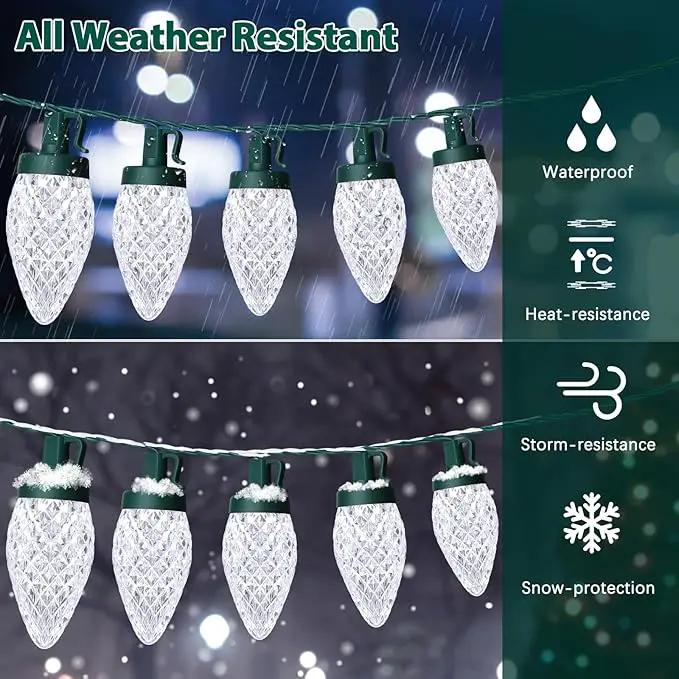 C9 LED Christmas Lights, 34FT 50 Bulbs Outdoor Christmas Decorations for House Waterproof String Lights Extendable Green Wire Fairy Lights for Patio Xmas Garden Party Wedding Holiday Indoor Pure White by GreenHaven Gardens