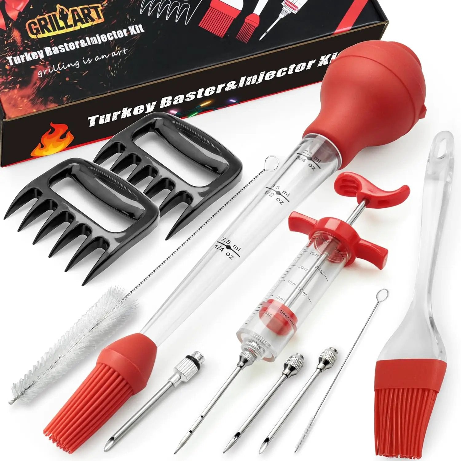 Professional Turkey Baster Meat Injector Syringe Kit, Baster for Cooking Thanksgiving & Christmas Turkey, Injector Marinades for Meats, Full Set with Basting Brush, Meat Shredder Claws, Large Capacity by GreenHaven Gardens