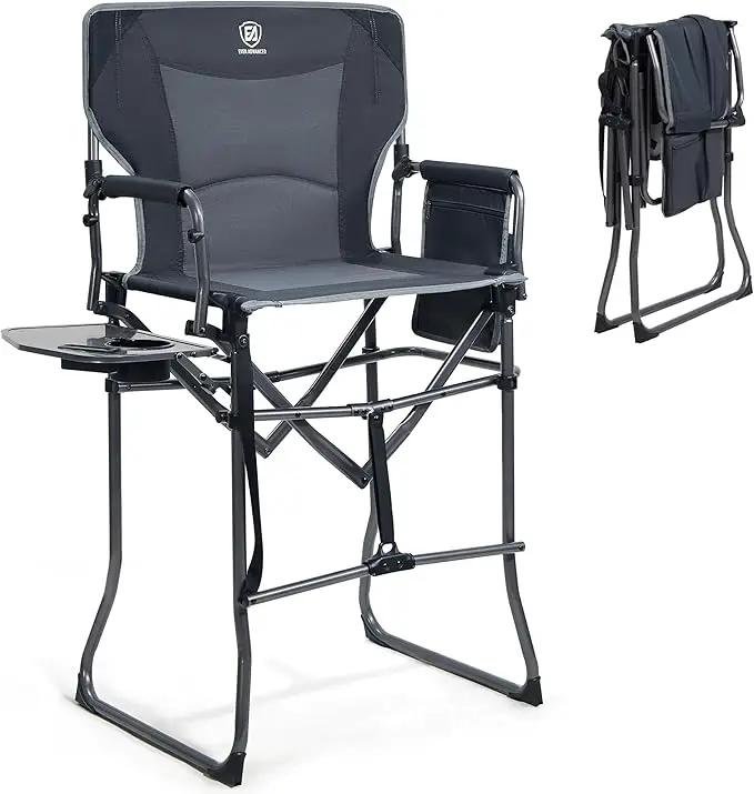 EVER ADVANCED Portable 30.7" Seat Height Tall Folding Camping Chair Directors Chair High Foldable Bar Stool with Side Table for Makeup Artist, Sports Event, Craft Show, Supports 350LBS Grey by GreenHaven Gardens