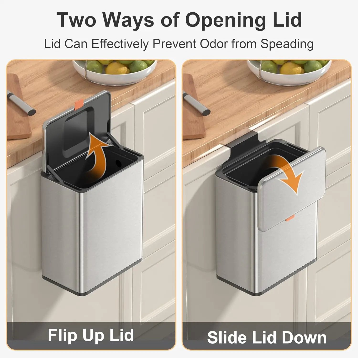 Mbillion Kitchen Compost Bin Hanging Trash Can with Lid 2.1 Gallon Stainless Steel Garbage Can for Kitchen Cabinet Door Mounted Trash Can Under Sink Door RV Bathroom,Silver by GreenHaven Gardens