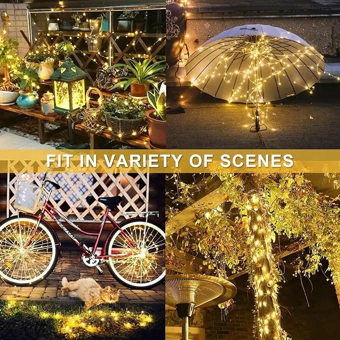 JMEXSUSS Solar String Lights 200 LED, Warm White, Waterproof, 66ft, 8 Modes, IP44, Outdoor Patio, Garden, Christmas Decoration by GreenHaven Gardens