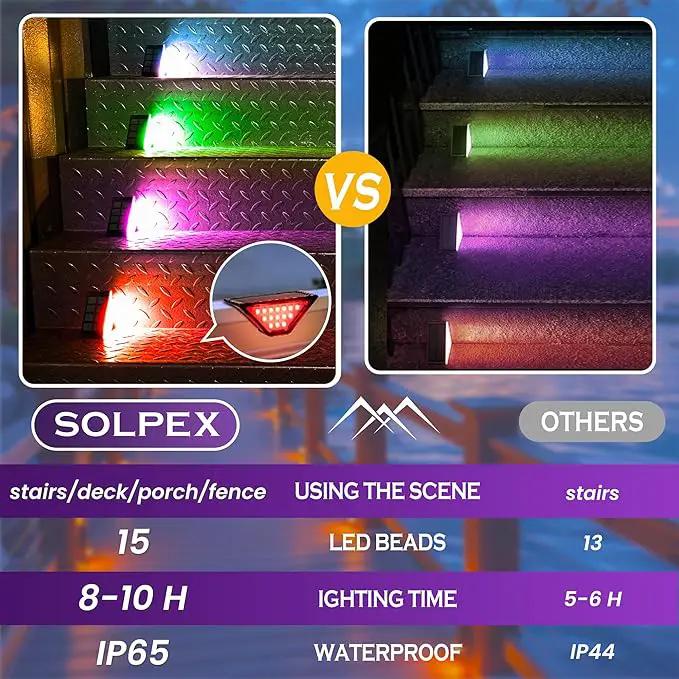 SOLPEX Solar Step Lights for Outside, 24 LEDs Solar Stair Lights Outdoor Waterproof Decor for Porch, Front Door, Stair, Step, Deck, Fence, Balcony, Patio, Wall, Yard, Garden(6 Pack,RGB) by GreenHaven Gardens