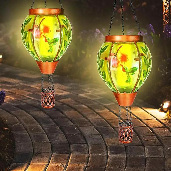 4 Pack Solar Hot Air Balloon Lantern with Flame，Hummingbird Outdoor Solar Lanterns for Outside Garden Yard Farmhouse Patio Pathway Decoration, Hummingbird Gifts for Women Grandma Mom - Hummingbird by GreenHaven Gardens