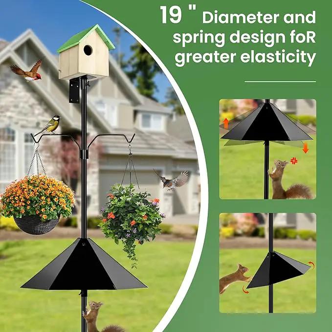 Bird Feeder Pole, 79 Inch Heavy Duty Bird House Pole Mount Kit for Outdoors, Adjustable Feeding Stand, with 2-Hooks, Metal Squirrel Baffle and 5-Prong Base, Black by GreenHaven Gardens