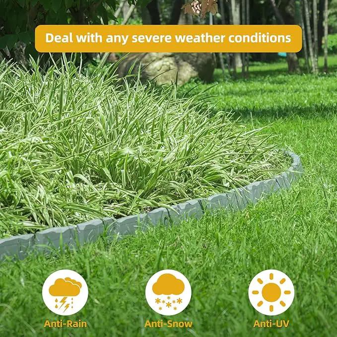 16Pcs Landscape Edging(24 Foot) with 48 Pieces 8-inch Spikes | 3 Inch Tall Faux Stone Edging for Landscaping | Faux Stone Edging Bricks for Flower Bed,Lawn,Yard,Weed Barrier(Dark Grey) by GreenHaven Gardens