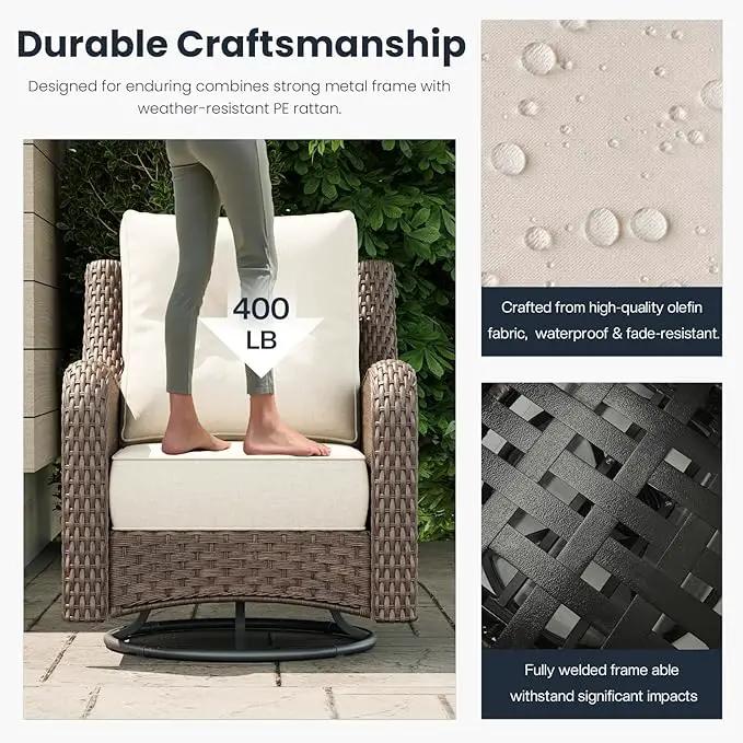 7 Pieces Outdoor Patio Furniture Sets with Single Chairs with 6-inch Thick Cushion and Fire Pit Table for Deck Lawn by GreenHaven Gardens