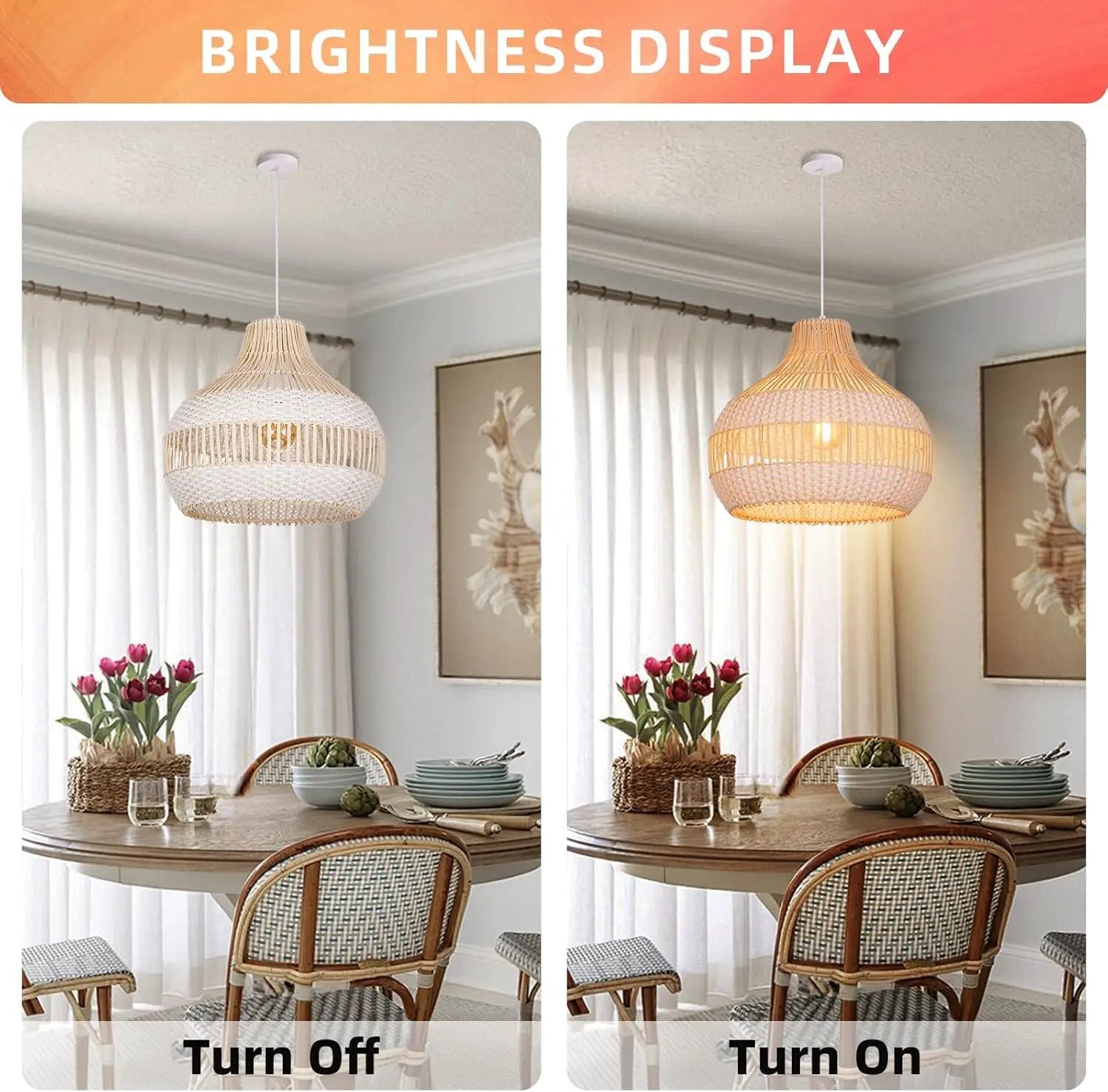 Arturesthome Rattan Chandelier for Kitchen Island,15.72" White Boho Woven Basket Pendant Light,Handmade Wicker Hanging Light for Living Room,Bedroom by GreenHaven Gardens
