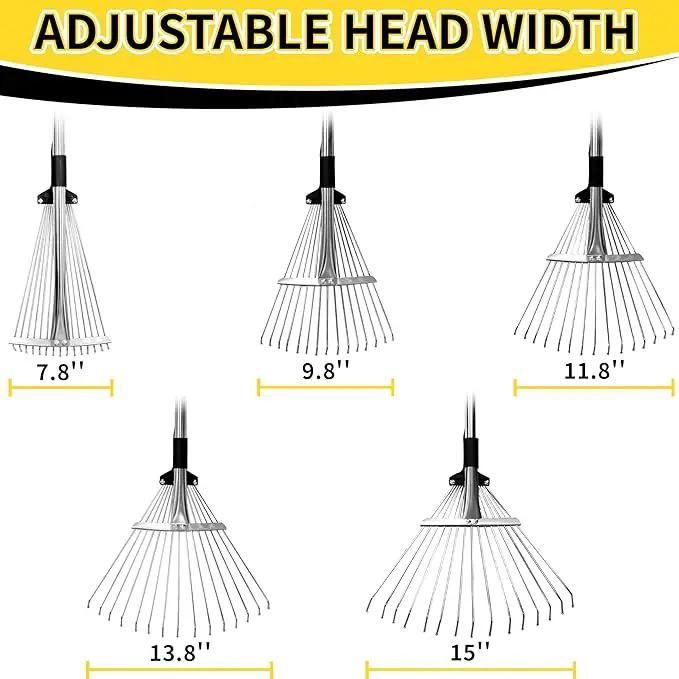 2 Pack Garden Rake for Leaves,Heavy Duty Metal Adjustable Leaf Rake for Lawns,Long Handle 33"-69" with Expandable Head 8"-15",Garden Tools for Yard Lawn Shrub Garden Beds by GreenHaven Gardens