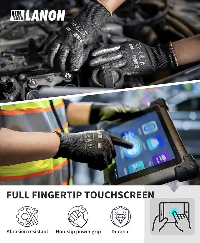 LANON 12 Pairs Safety Work Gloves, Mechanic Working Gloves for Men, PU Coated, Seamless Knit, Lightweight, Black, XL by GreenHaven Gardens
