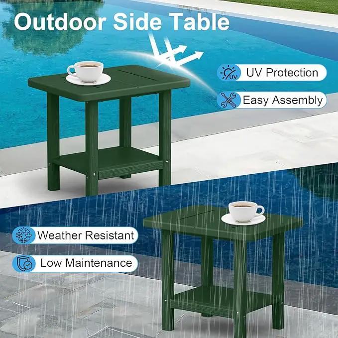 Outdoor Side Table - 2-Tier Storage All Weather Outdoor End Table for Patio - HDPE Morden Easy Maintenance Adirondack Side Table for Pool Porch Balcony Garden Lawn Backyard Outside Indoor by GreenHaven Gardens