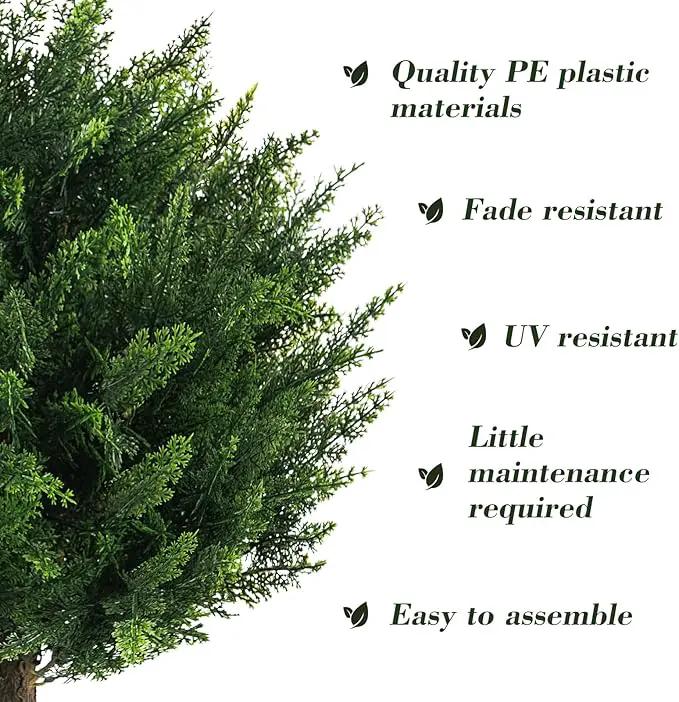 21" Artificial Cypress Topiary Outdoor Plants with Spike, 4 Pack Faux Cedar Bushes UV Resistant Fake Shrubs for Front Porch Décor by GreenHaven Gardens