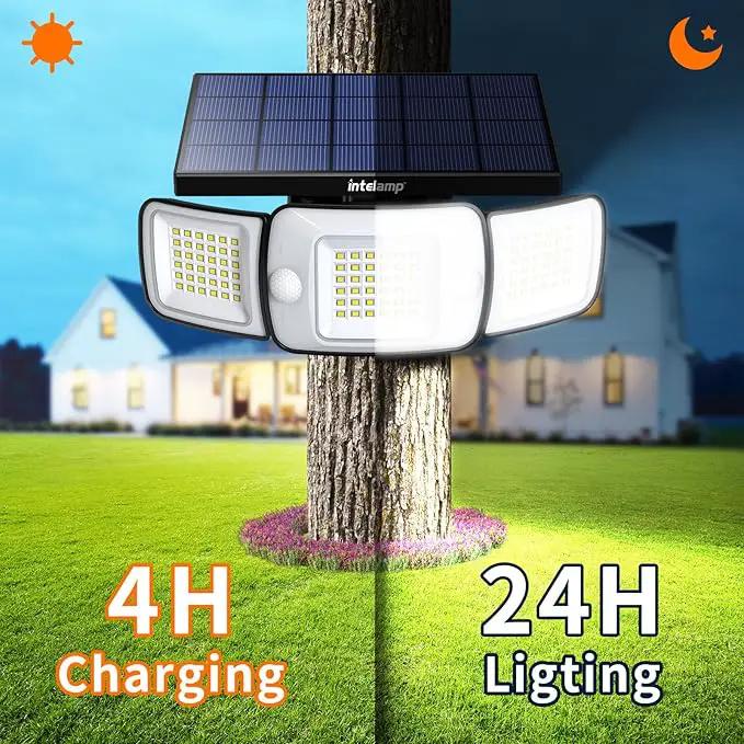intelamp Solar Flood Lights Outdoor Waterproof, 6000mAh 1200LM Solar Powered Dual Motion Sensor LED Lighting Dusk to Dawn Security Floodlight Exterior with Remote for Outside Garden House Patio by GreenHaven Gardens